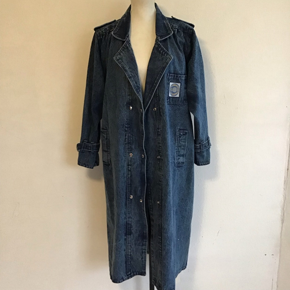 Unbranded Jackets & Blazers - Unbranded Women Blue Denim Trench Coat with White Faux Fur Lining L